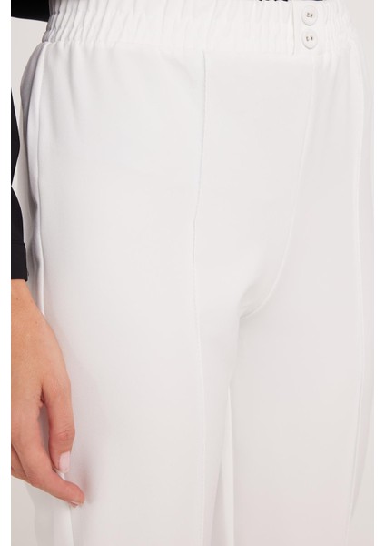 Kadın Relax Fit Rahat Kesim Yüksel Bel Düz Paça Beli Lastikli Beyaz Pantolon modelleri