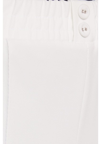 Kadın Relax Fit Rahat Kesim Yüksel Bel Düz Paça Beli Lastikli Beyaz Pantolon