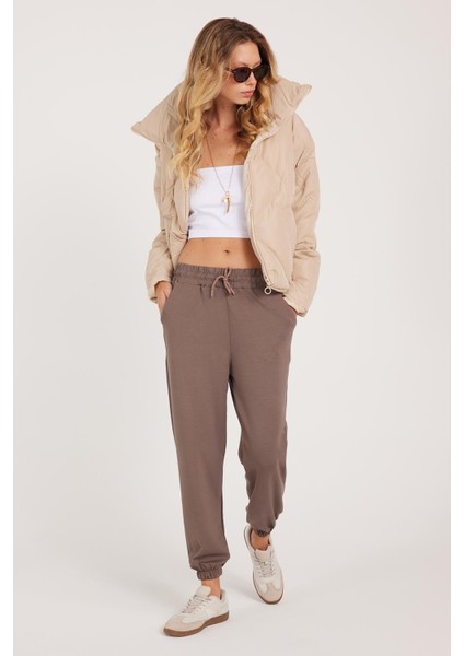 Kadın Relax Fit Rahat Kesim Modal Kumaş Beli Bağlamalı Lastikli Jogger Açık Kahve Pantolon fiyatları