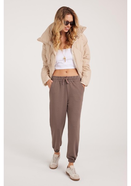Kadın Relax Fit Rahat Kesim Modal Kumaş Beli Bağlamalı Lastikli Jogger Açık Kahve Pantolon fırsatları