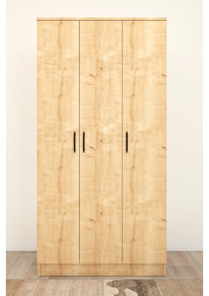 Ases ASL644 Geniş Gardırop 3 Kapaklı Elbise Dolabı Siyah Kulplu Beyaz ve Safir Meşe modelleri