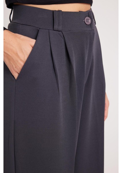 Kadın Regular Fit Klasik Kesim Yüksel Bel Geniş Paça Antrasit Pantolon modelleri