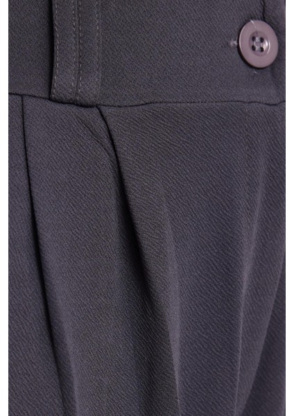 Kadın Regular Fit Klasik Kesim Yüksel Bel Geniş Paça Antrasit Pantolon