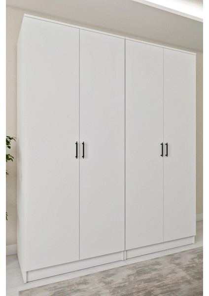 Ases ELA332 Geniş ve Büyük Ölçülü Gardırop Giysi Dolabı Yüklük 2 Askılı 4 Kapaklı Beyaz - Safir Meşe fiyatları