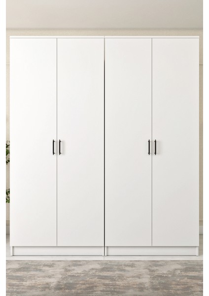 Ases ELA332 Geniş ve Büyük Ölçülü Gardırop Giysi Dolabı Yüklük 2 Askılı 4 Kapaklı Beyaz - Safir Meşe modelleri