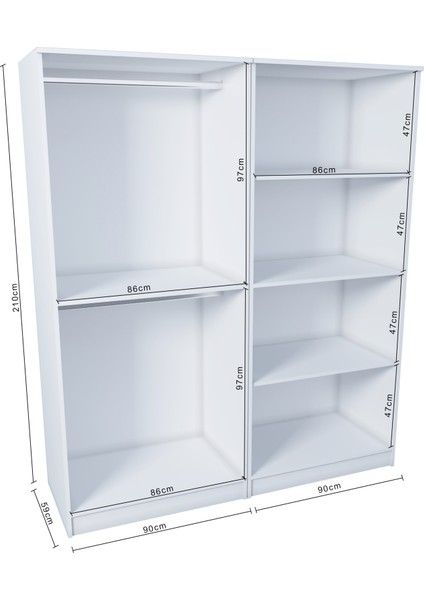 Ases ELA332 Geniş ve Büyük Ölçülü Gardırop Giysi Dolabı Yüklük 2 Askılı 4 Kapaklı Beyaz - Safir Meşe fırsatları