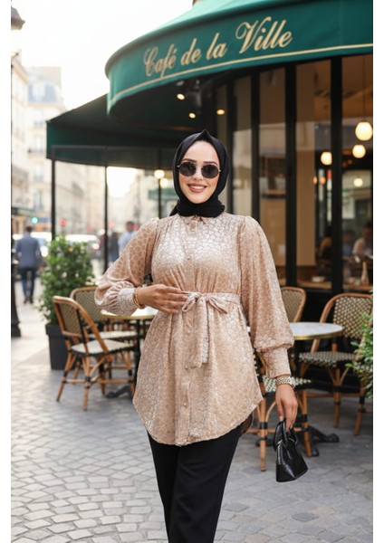 Desenli Bej Tesettür Tunik 92670BEJ fırsatları