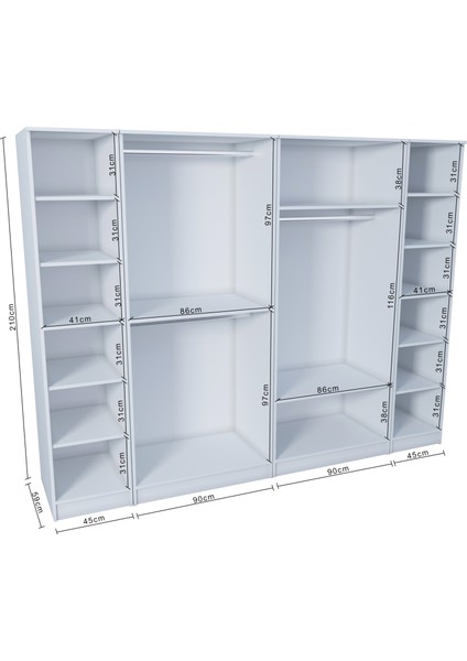 Ases ESL532 Geniş Gardırop 6 Kapaklı Derin 13 Adet Derin Raf 3 Adet Askılık fırsatları