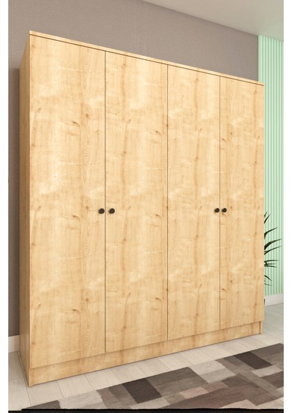 Ases ELA536 Geniş Gardırop Bol Raflı Askılıklı 4 Kapaklı ve 2 Ayrı Renk Beyaz - Safir Meşe