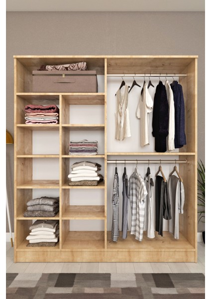 Ases ELA536 Geniş Gardırop Bol Raflı Askılıklı 4 Kapaklı ve 2 Ayrı Renk Beyaz - Safir Meşe fiyatları