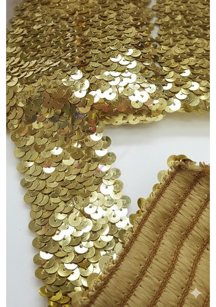 Gold Renk Likralı Pul Şerit 4 cm - 1 Metre - Lastikli Pul Şerit - Payetli Şerit fiyatları