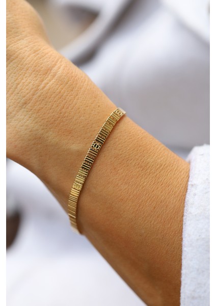 14 Ayar Altın Çizgili Çivi Model Bileklik