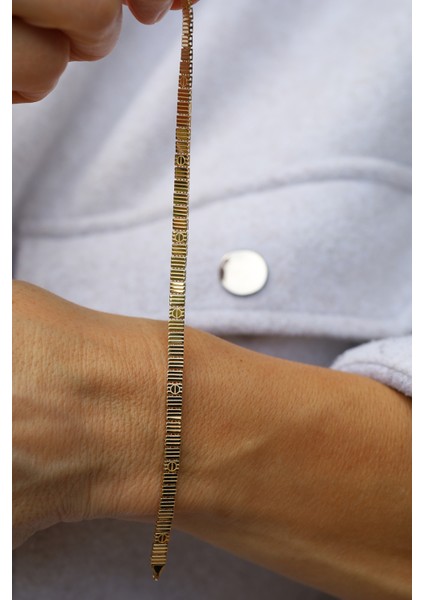 14 Ayar Altın Çizgili Çivi Model Bileklik fırsatları