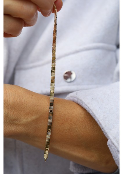 14 Ayar Altın Çizgili Çivi Model Bileklik indirimleri