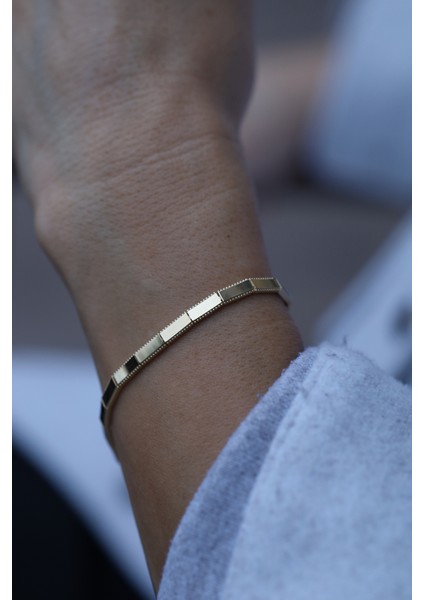 14 Ayar Altın Düz Plaka Ajda Bileklik modelleri