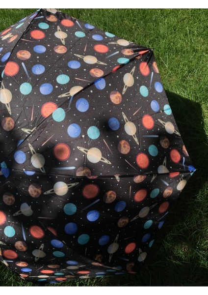 Renkli Gezegen Tasarımlı Unisex Şemsiye, Şık ve Kullanışlı Yağmur Koruyucu