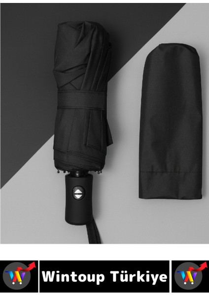Kompakt Seyahat Şemsiyesi, Dayanıklı 8 Telli, Otomatik Açma Kapanma, Kılıflı, Siyah fiyatları