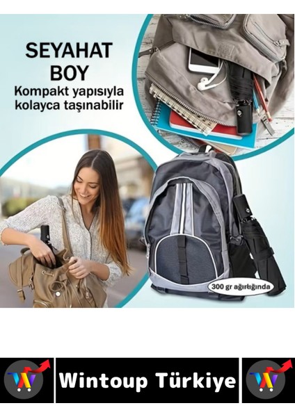 Kompakt Seyahat Şemsiyesi, Dayanıklı 8 Telli, Otomatik Açma Kapanma, Kılıflı, Siyah