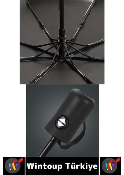 Kompakt Seyahat Şemsiyesi, Dayanıklı 8 Telli, Otomatik Açma Kapanma, Kılıflı, Siyah