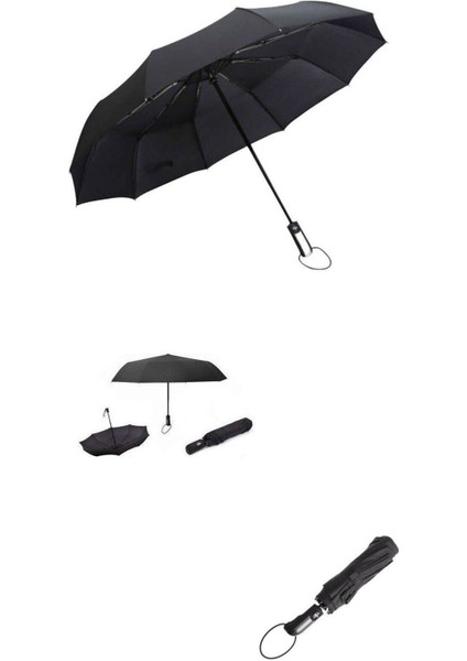 Siyah Su Geçirmez Tam Otomatik Şemsiye, Pratik ve Şık Tasarım