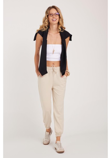 Kadın Relax Fit Rahat Kesim Modal Kumaş Beli Bağlamalı Lastikli Jogger Taş Pantolon indirimleri