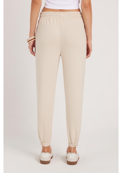 Kadın Relax Fit Rahat Kesim Modal Kumaş Beli Bağlamalı Lastikli Jogger Taş Pantolon