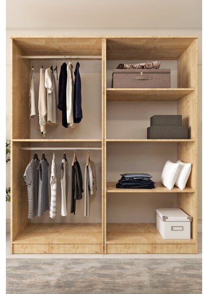 Ases ELA332 Geniş ve Büyük Ölçülü Gardırop Giysi Dolabı Yüklük 2 Askılı 4 Kapaklı Beyaz - Safir Meşe fiyatları