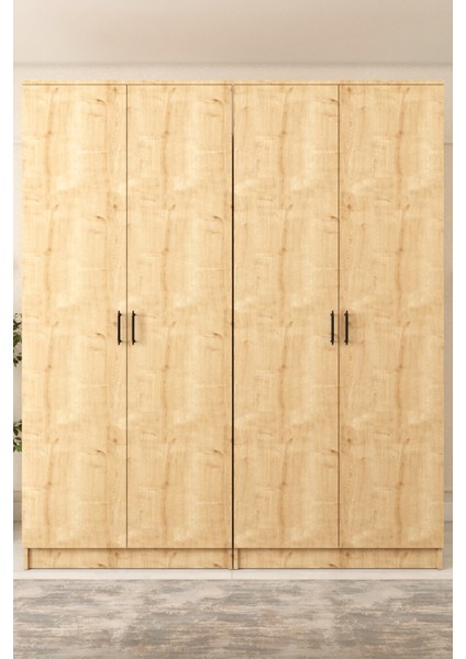 Ases ELA332 Geniş ve Büyük Ölçülü Gardırop Giysi Dolabı Yüklük 2 Askılı 4 Kapaklı Beyaz - Safir Meşe modelleri