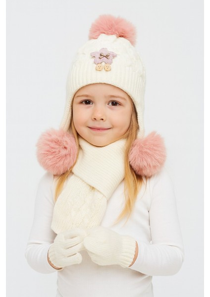 Yıldız Desenli 3'lü Kız Çocuk Bere Takım