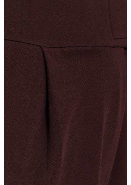 Kadın Regular Fit Klasik Kesim Cırt Kapamalı Geniş Paça Kahverengi Pantolon