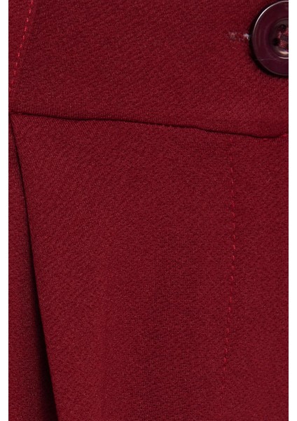 Kadın Regular Fit Klasik Kesim Yüksel Bel Geniş Paça Bordo Pantolon