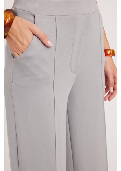 Kadın Relax Fit Rahat Kesim Modal Kumaş Yüksel Bel Geniş Paça Gri Pantolon modelleri