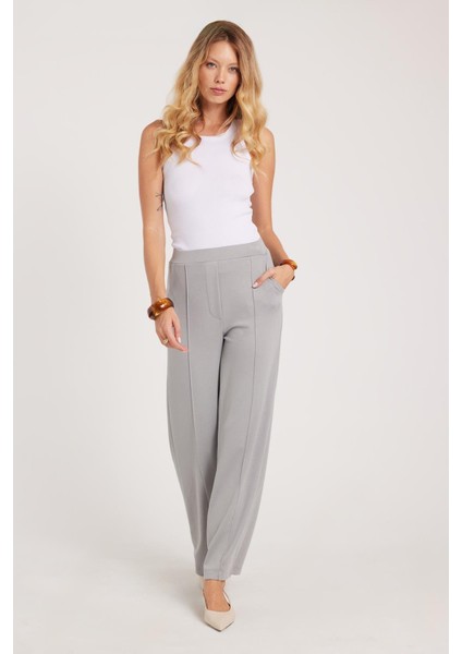 Kadın Relax Fit Rahat Kesim Modal Kumaş Yüksel Bel Geniş Paça Gri Pantolon indirimleri