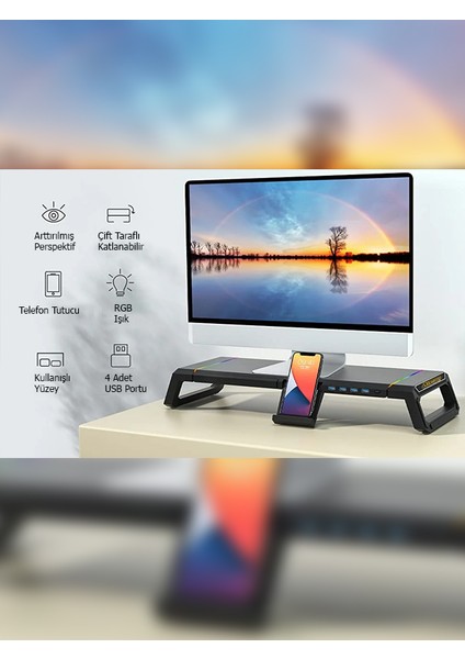 Masaüstü Stand Yükseltici Katlanabilir Rgb Çekmeceli Monitör Standı fiyatları