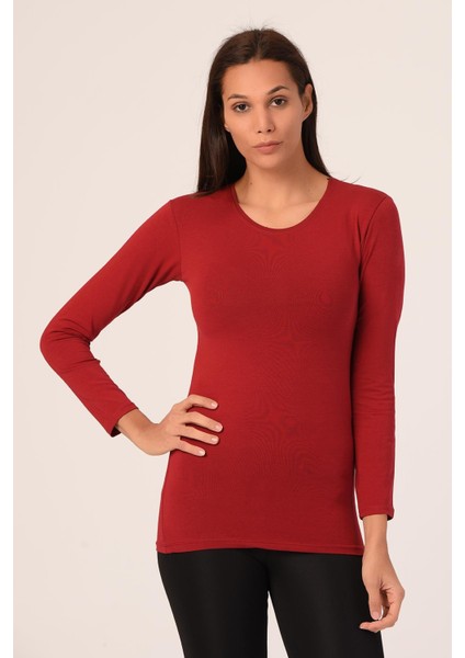 Yuvarlak Yaka Uzun Kollu Pamuklu Bordo Body