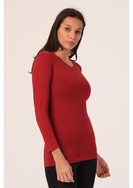 Yuvarlak Yaka Uzun Kollu Pamuklu Bordo Body fiyatları