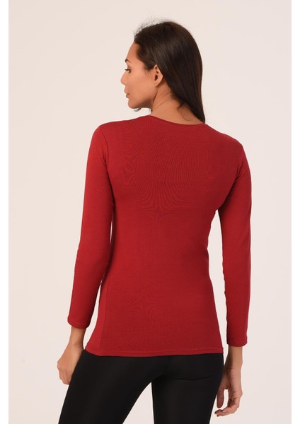 Yuvarlak Yaka Uzun Kollu Pamuklu Bordo Body modelleri