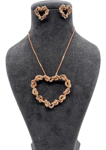 Gümüş Kalpli Kolye Rose Taşlı Kolye fiyatları