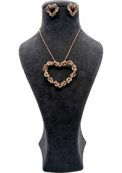 Gümüş Kalpli Kolye Rose Taşlı Kolye modelleri