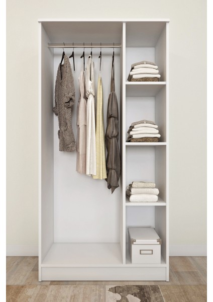 Ases ASL644 Geniş Gardırop 3 Kapaklı Elbise Dolabı Siyah Kulplu Beyaz ve Safir Meşe