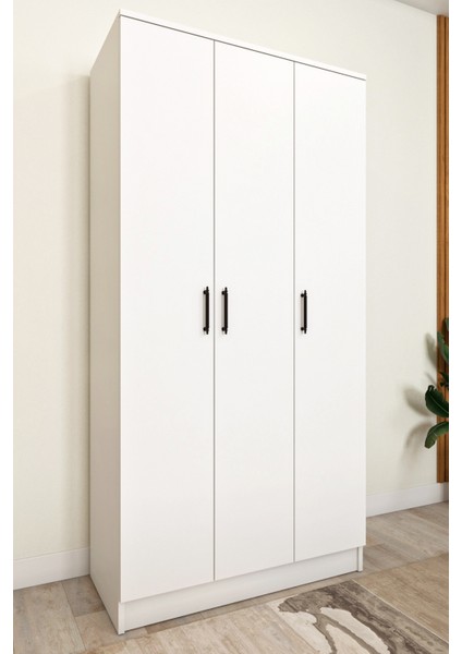 Ases ASL644 Geniş Gardırop 3 Kapaklı Elbise Dolabı Siyah Kulplu Beyaz ve Safir Meşe fiyatları