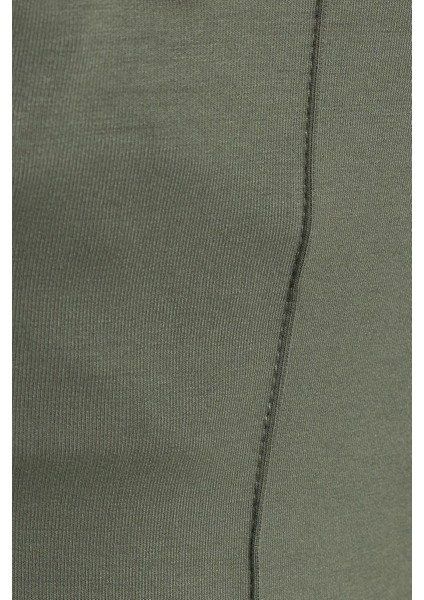 Kadın Relax Fit Rahat Kesim Modal Kumaş Yüksel Bel Geniş Paça Haki Pantolon