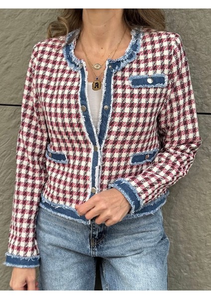 Tasarım Kot Detaylı Kareli Ceket modelleri