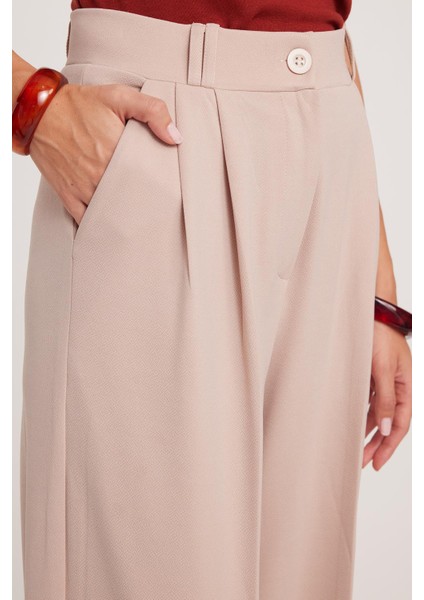 Kadın Regular Fit Klasik Kesim Yüksel Bel Geniş Paça taş Pantolon modelleri