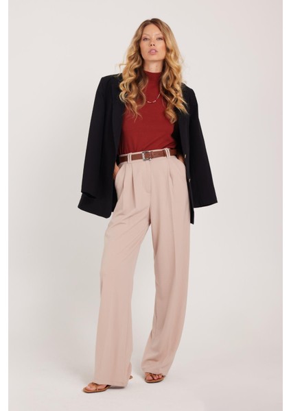 Kadın Regular Fit Klasik Kesim Yüksel Bel Geniş Paça taş Pantolon fırsatları