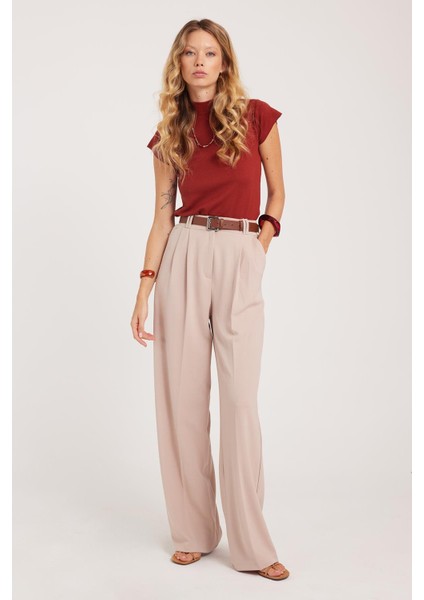 Kadın Regular Fit Klasik Kesim Yüksel Bel Geniş Paça taş Pantolon indirimleri