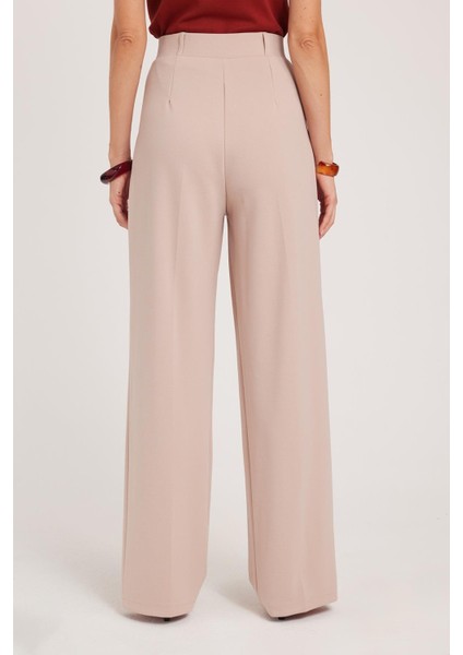 Kadın Regular Fit Klasik Kesim Yüksel Bel Geniş Paça taş Pantolon