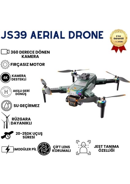 JS39 Drone, Akıllı 4K Uzaktan Kumandalı, Fırçasız Motorlu Engel Kaçınma, Çift Lens Korumalı Drone