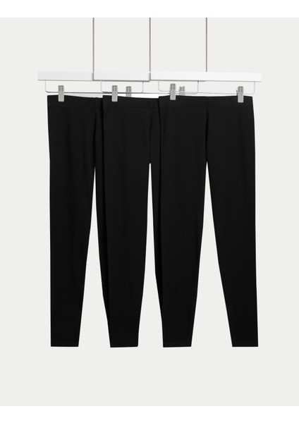 3’lü Pamuk Karışımlı Düz Tayt