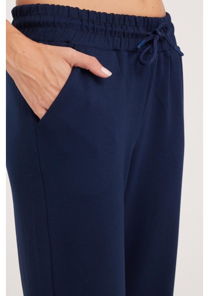 Kadın Relax Fit Rahat Kesim Modal Kumaş Beli Bağlamalı Lastikli Jogger Lacivert Pantolon modelleri